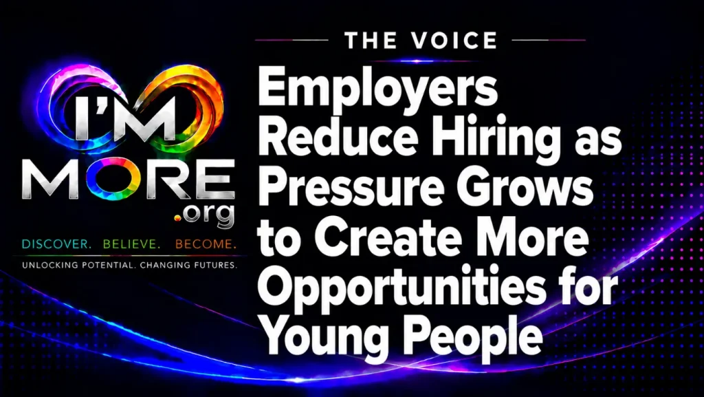 I'M MORE THE VOICE graphic highlighting employers reducing hiring and the growing need to create more employment opportunities for young people across the UK.