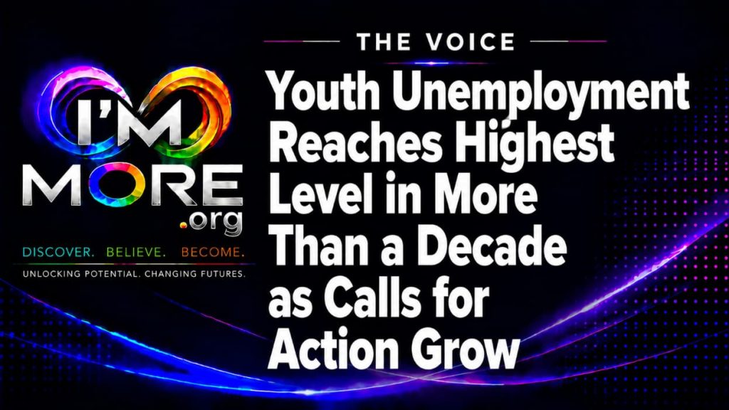 I'M MORE THE VOICE graphic highlighting youth unemployment reaching its highest level in more than a decade as calls for action grow across the UK.