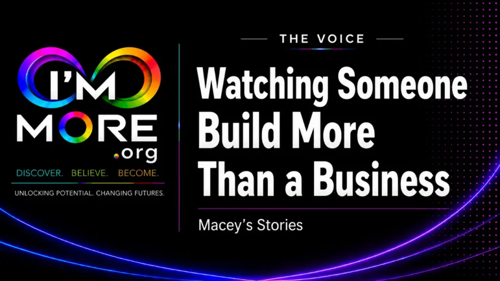The Voice article by Macey Hutchins titled Watching Someone Build More Than a Business, featuring the I'M MORE branding and reflecting on leadership, purpose, and creating opportunities while working alongside Bradley Chapman.