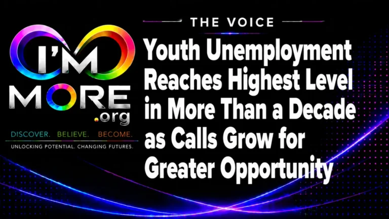 I'M MORE THE VOICE graphic with the headline “Youth Unemployment Reaches Highest Level in More Than a Decade as Calls Grow for Greater Opportunity.”